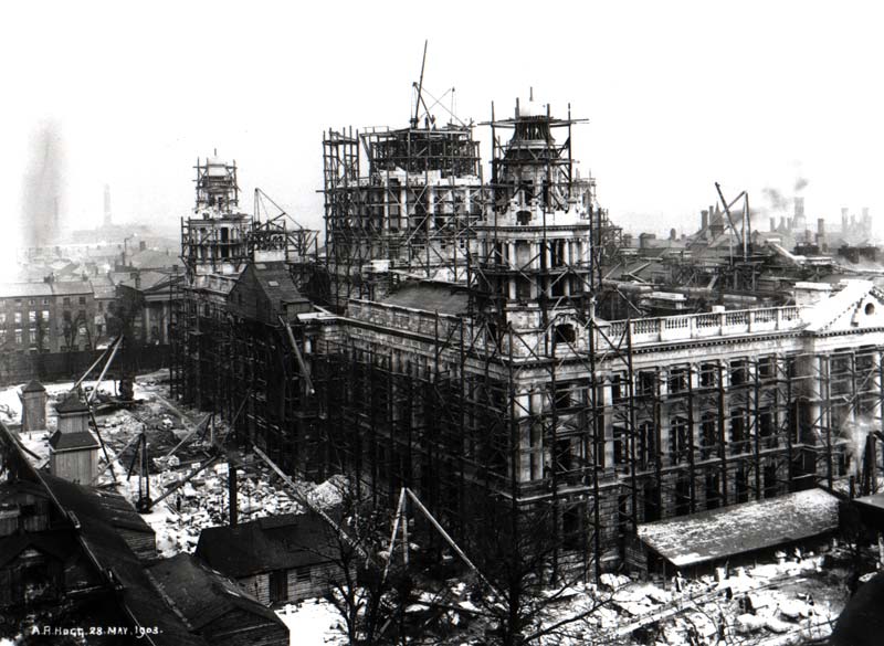 Historic photo of Belfast City Hall under construction